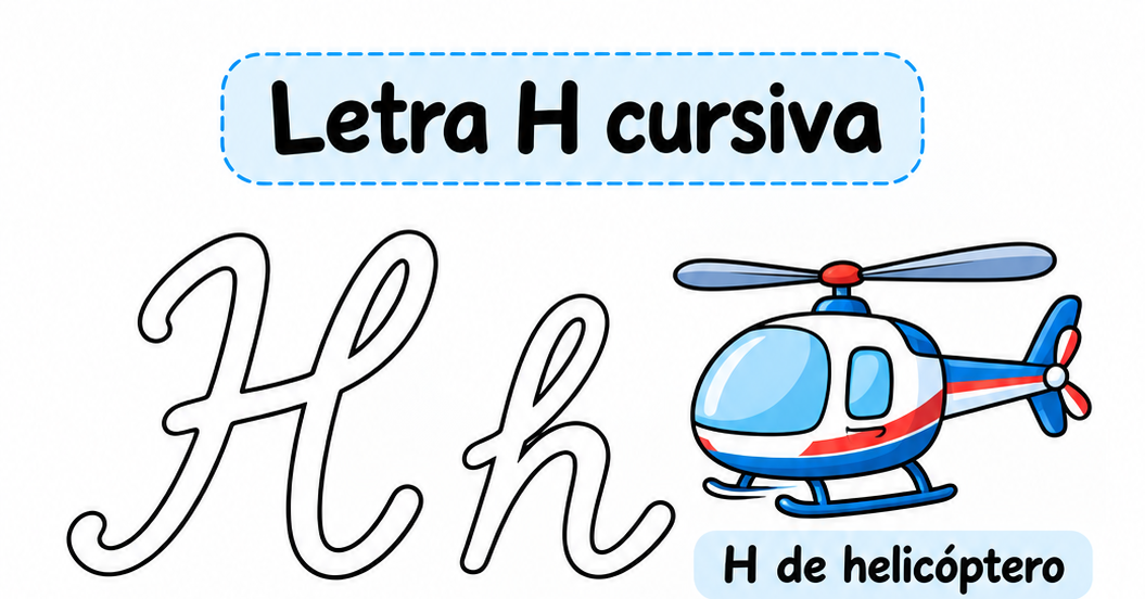 Letra H cursiva para imprimir gratis: práctica de escritura con hormiga