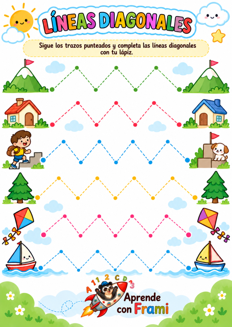 Líneas horizontales para niños para imprimir: camino y práctica de grafomotricidad
