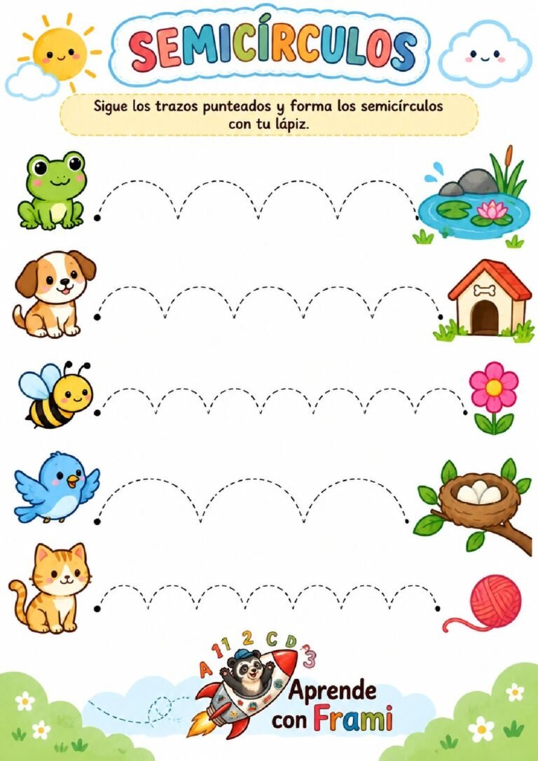 Semicírculos para niños para imprimir: práctica de grafomotricidad con nubes