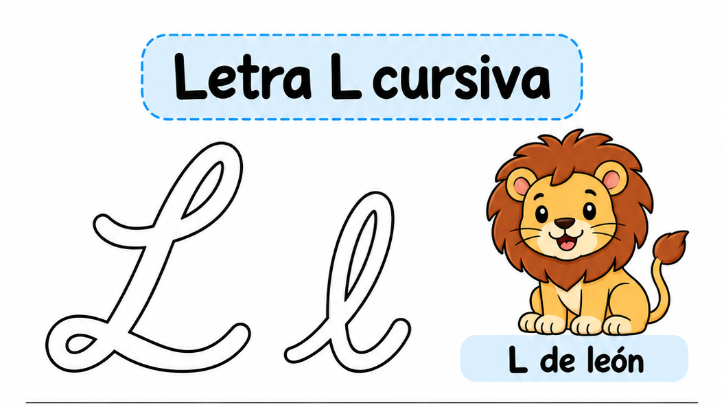 Letra L cursiva para imprimir gratis: práctica de escritura con luna