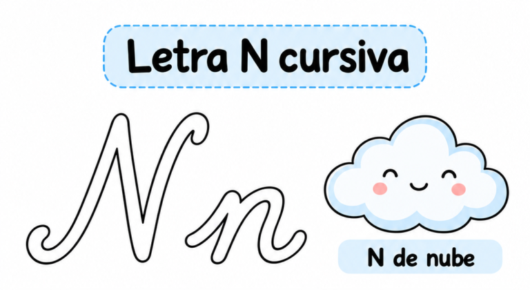Letra N cursiva para imprimir gratis: practica la escritura con nido