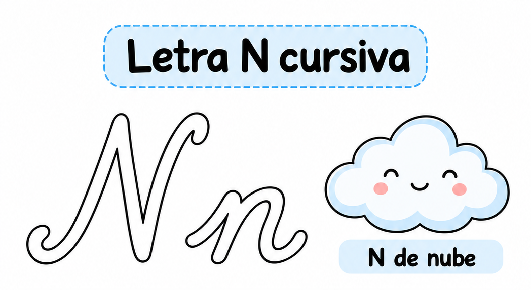 Letra N cursiva para imprimir gratis: practica la escritura con nido