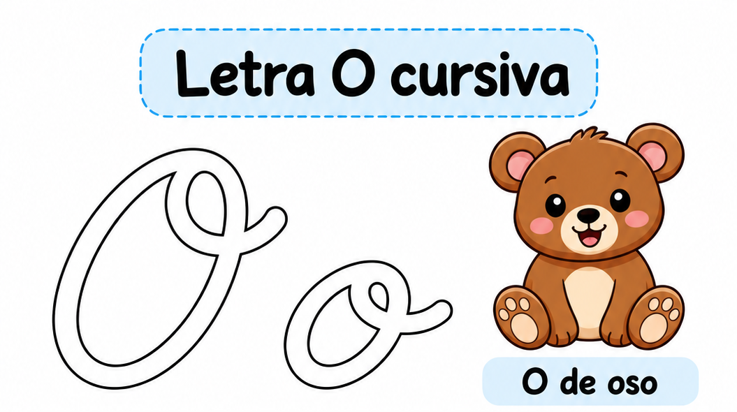 Letra O cursiva para imprimir gratis: práctica fluida con oveja