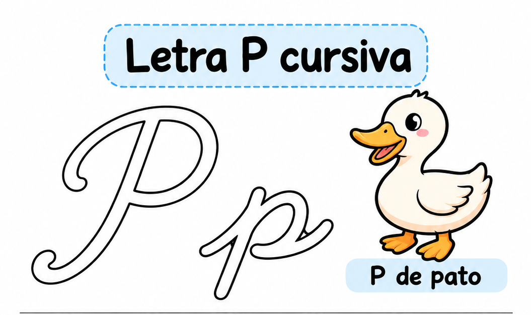 Letra P cursiva para imprimir gratis: practica con la palabra pelota