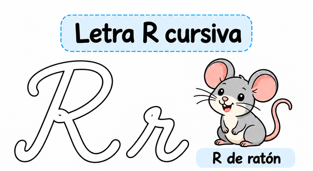 Letra R cursiva para imprimir gratis: práctica de escritura con reloj