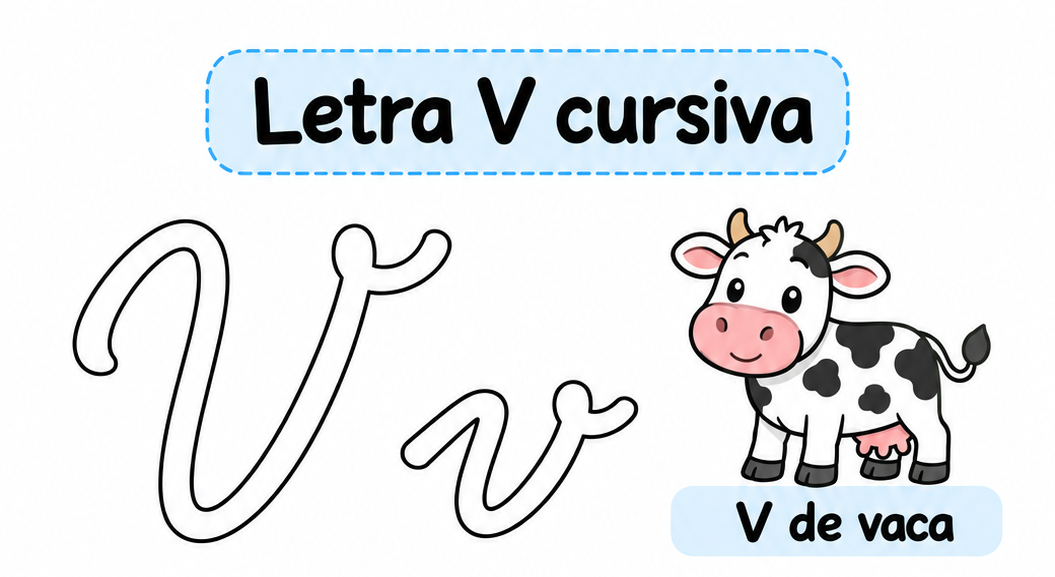 Letra V cursiva para imprimir gratis: práctica de escritura con violín