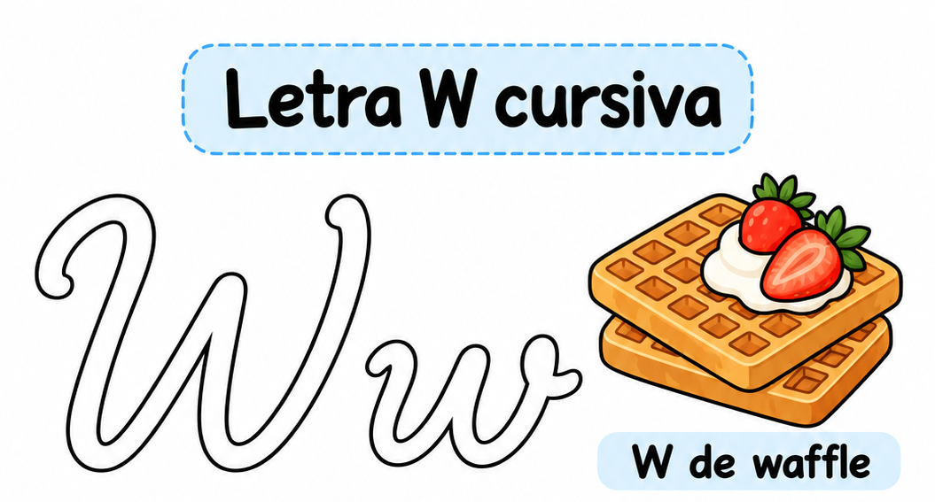 Letra W cursiva para imprimir gratis: practica el trazo con waffle