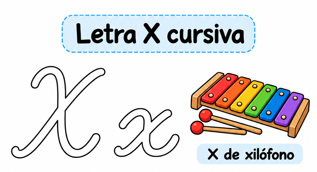 Letra X cursiva para imprimir gratis: practica su trazo con el xilófono