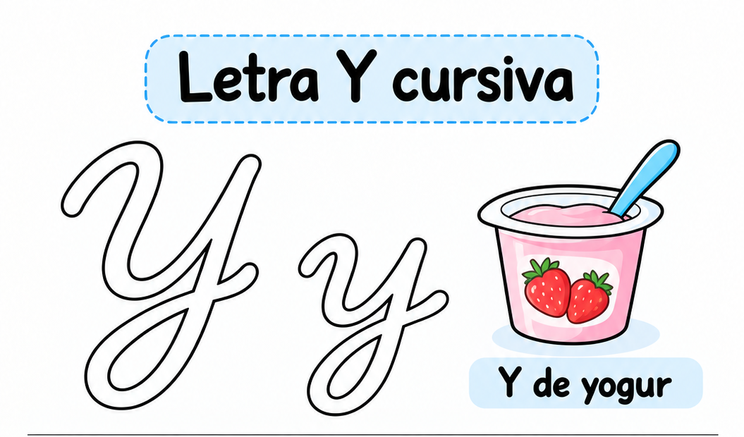 Letra Y cursiva para imprimir gratis: práctica de escritura con yate
